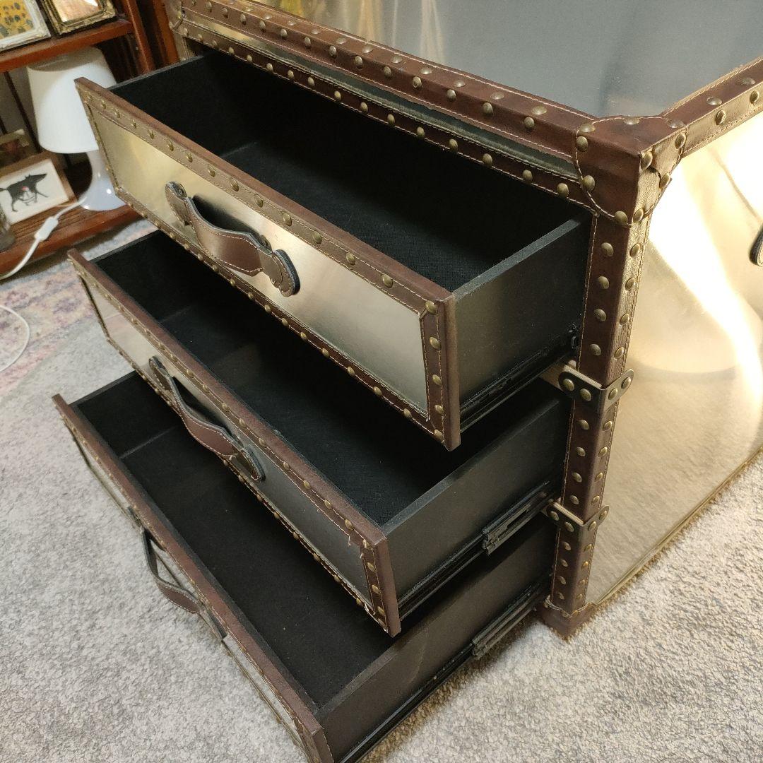 【hi hat】 ヴィンテージ調 スチールレザート チェスト