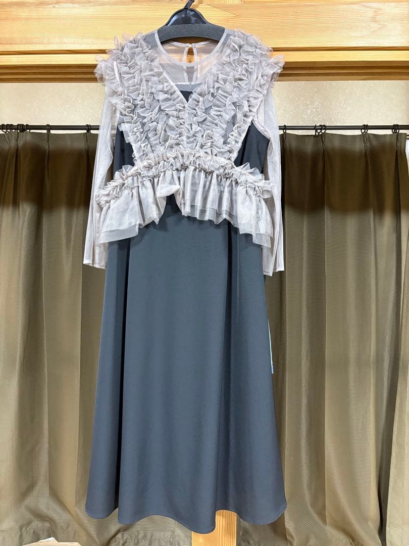 ニッセン ドレス チュールフリルベスト＋フレアワンピース 3L