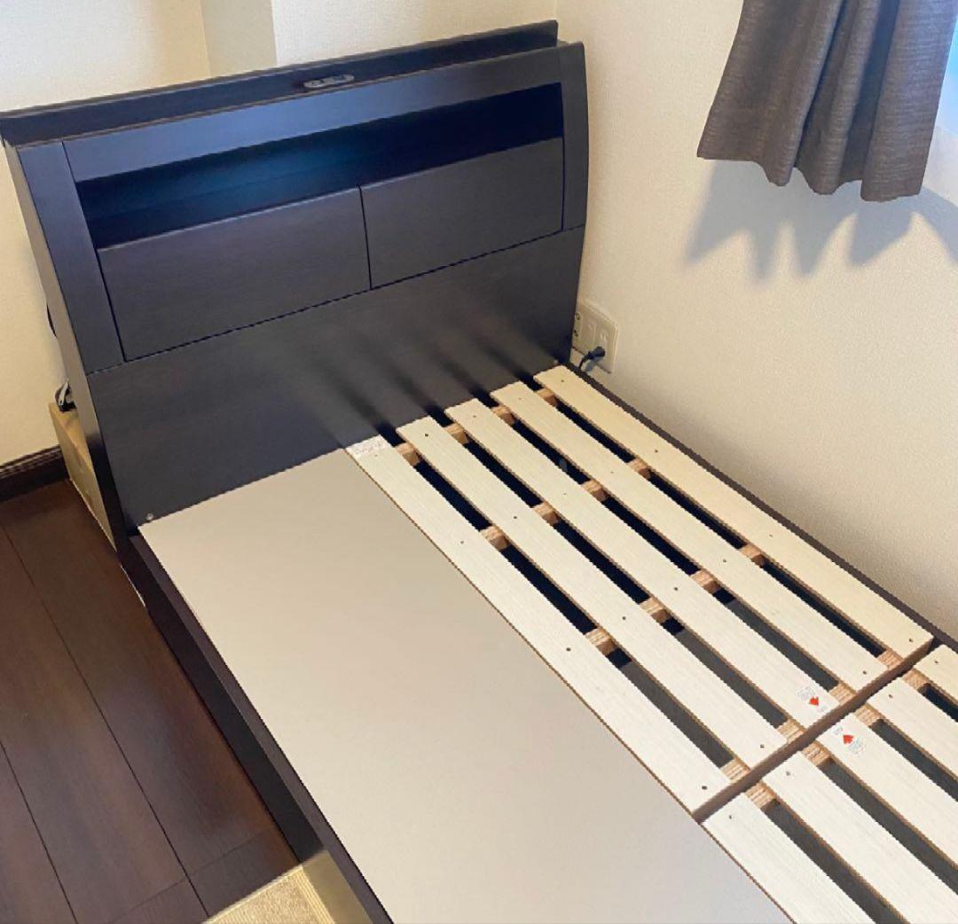 [東京江東区引取]ニトリ　ダークブラウン シングルベッドフレーム 引き出し付き