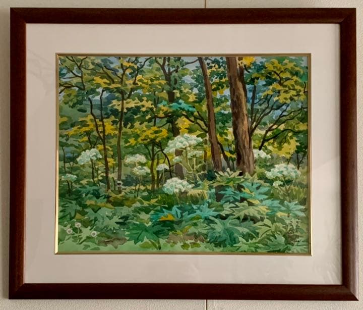 繁野三郎の8号肉筆水彩画「円山」(1979年作)【真作・新額装・美品】