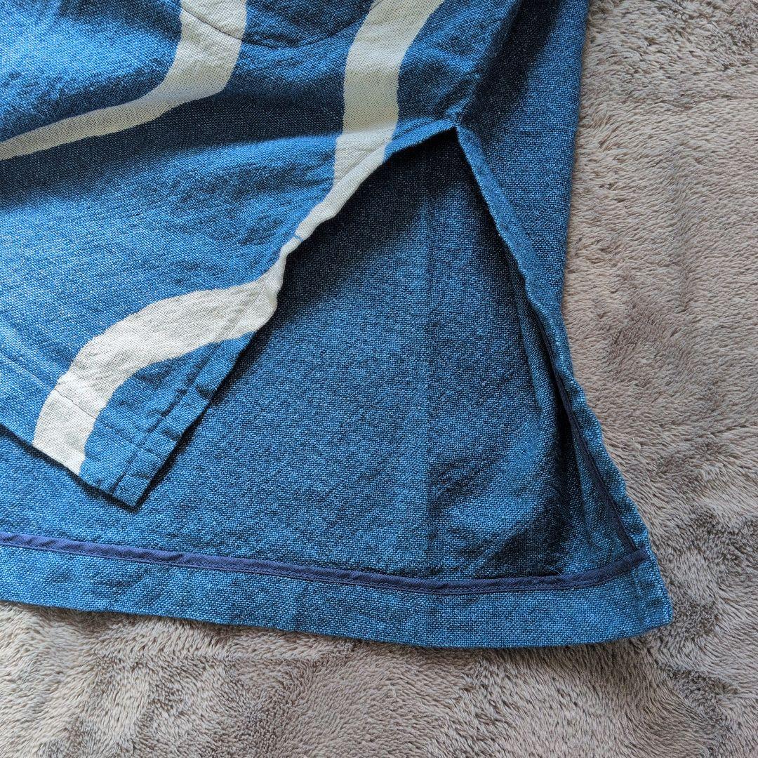 USED 笹倉玄照堂 波模様 五分袖チュニック 青