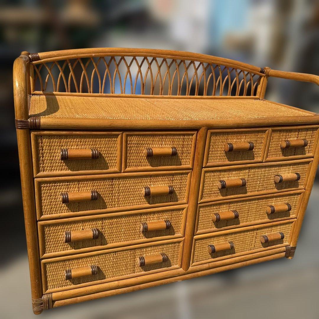 レトロ　ラタン製 10引き出しチェスト