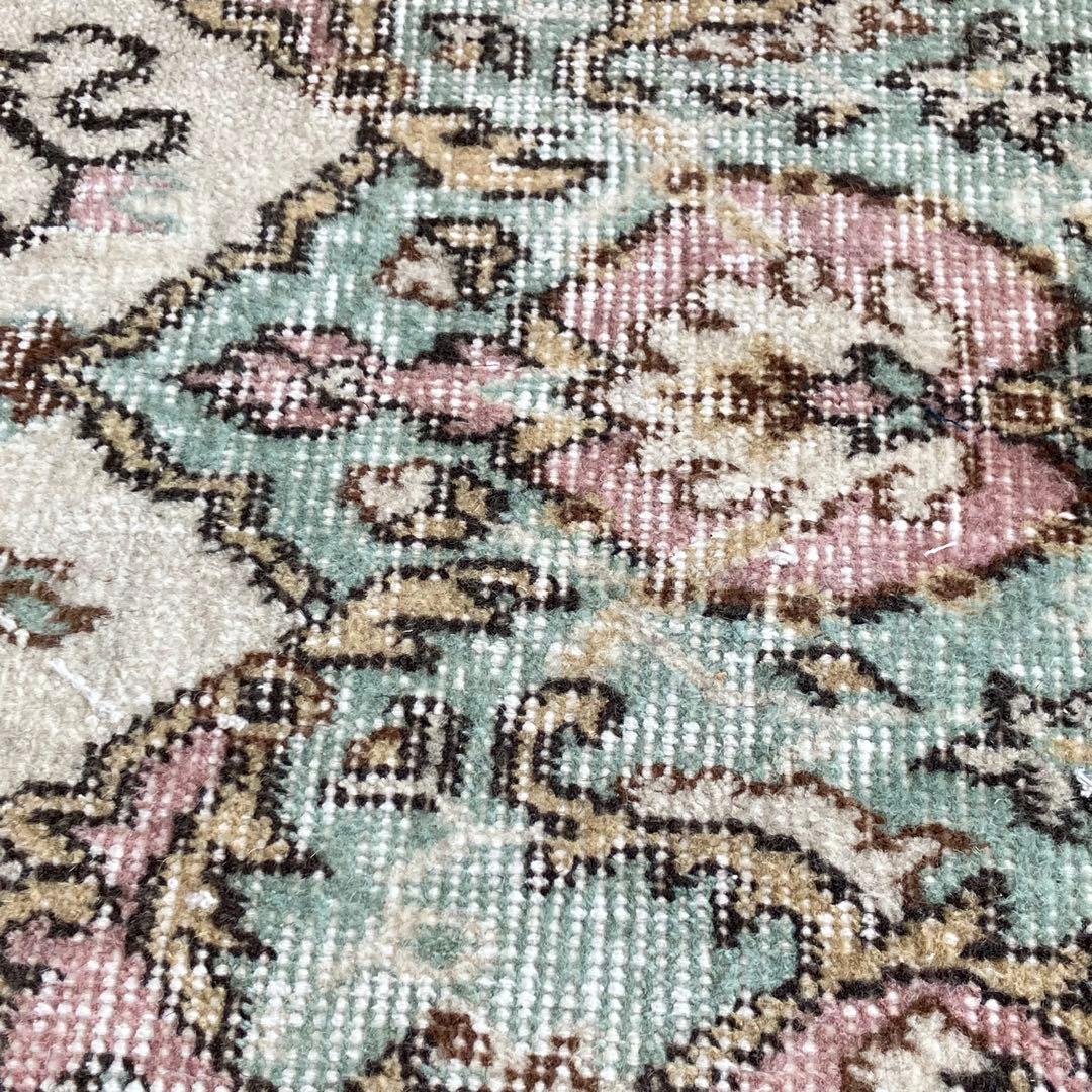 ペパーミントグリーン　ピンクベージュ73×222ランナー　トルコヴィンテージラグ