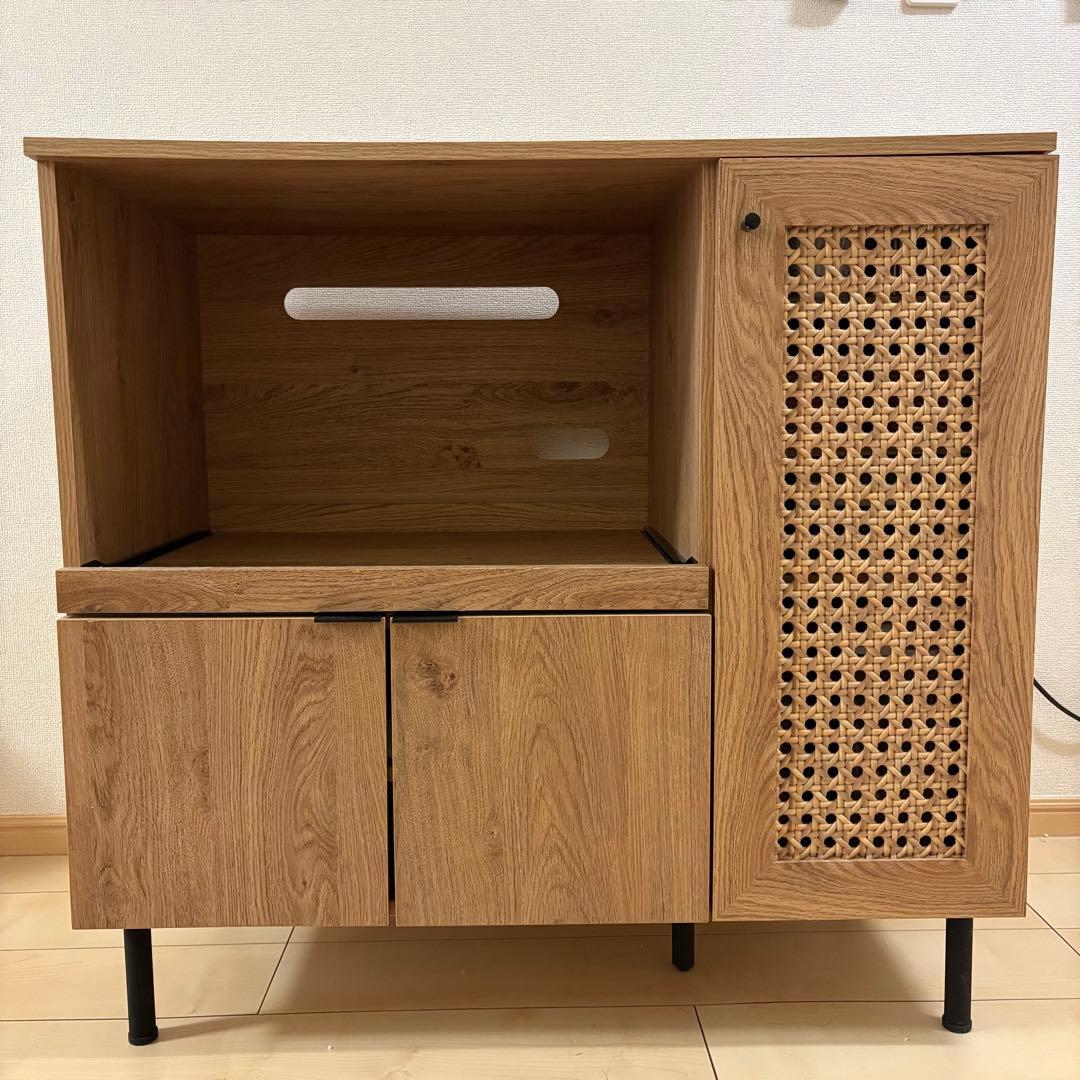 LOWYAロータイプ キッチンカウンター キッチンキャビネット 木製 ラタン調