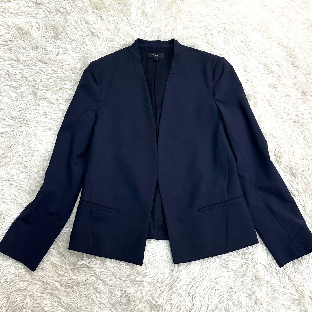 Theory セオリー スーツセット ノーカラー スカート ネイビー 4
