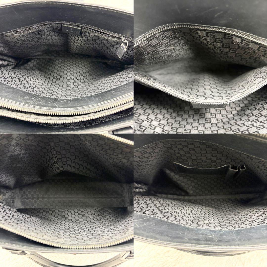 【美品】GUCCI グッチ ビジネスバッグ ロゴ金具 レザー×ナイロン ブラック