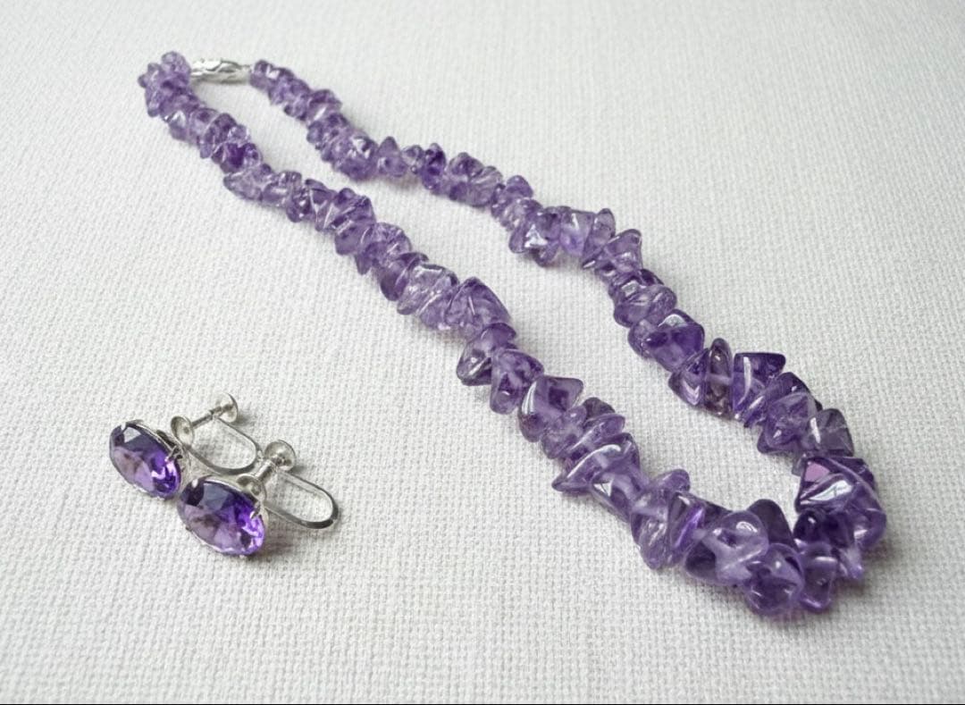 アメジスト ネックレス & WGK14 14金イヤリング セット シルバー