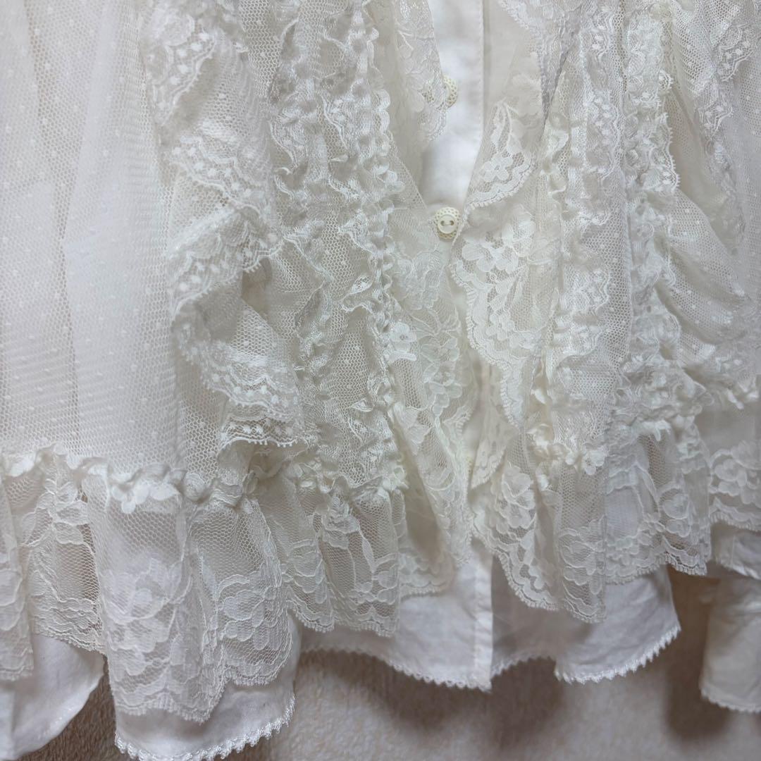 ルイスキャロル　希少　日本製　ドットチュール重ね　ローンフリルブラウスL15