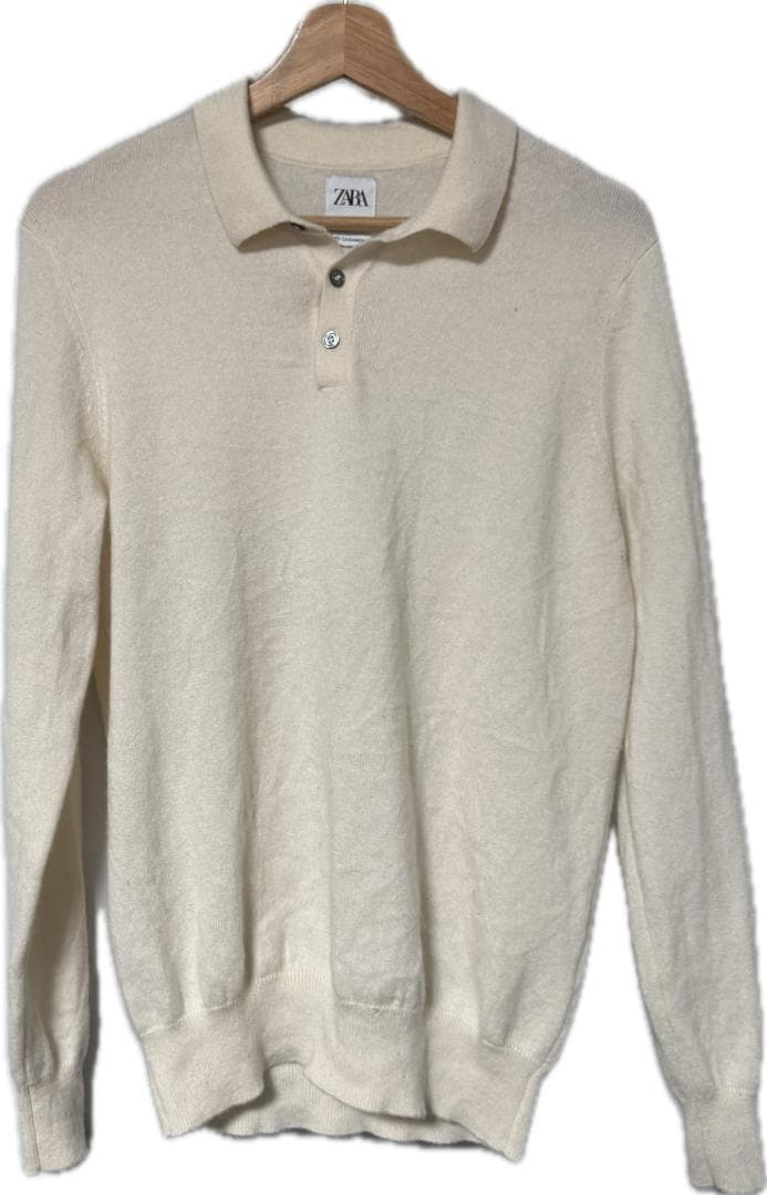 ZARA 100%カシミア　ニットポロ　白　クリーム　M
