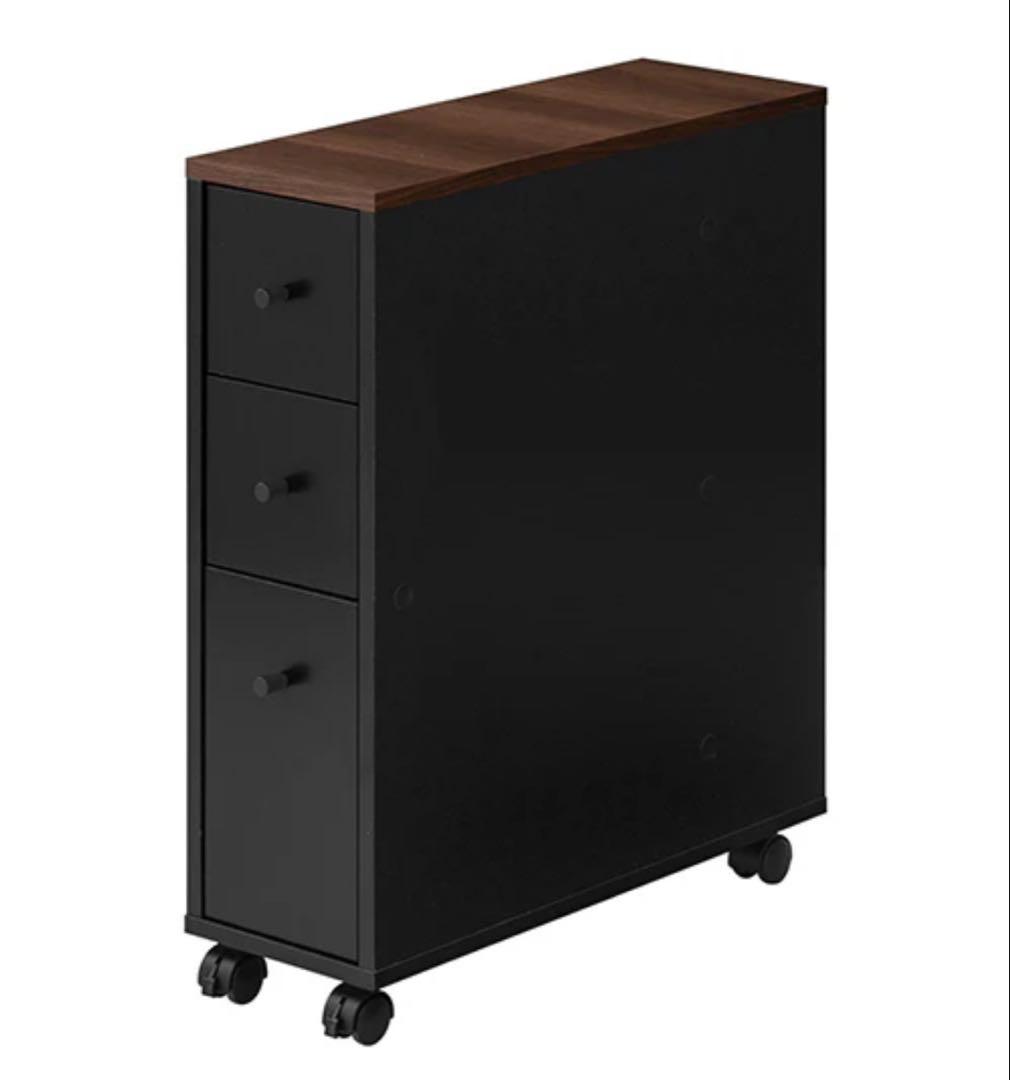 黒いトイレ収納キャビネット 3段引き出し付き　SNR706011-WTBK