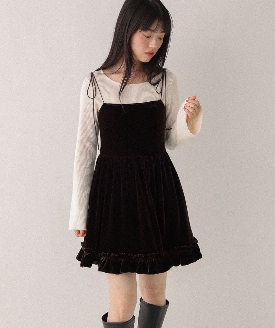 Heather ベロアフリルキャミミニワンピース