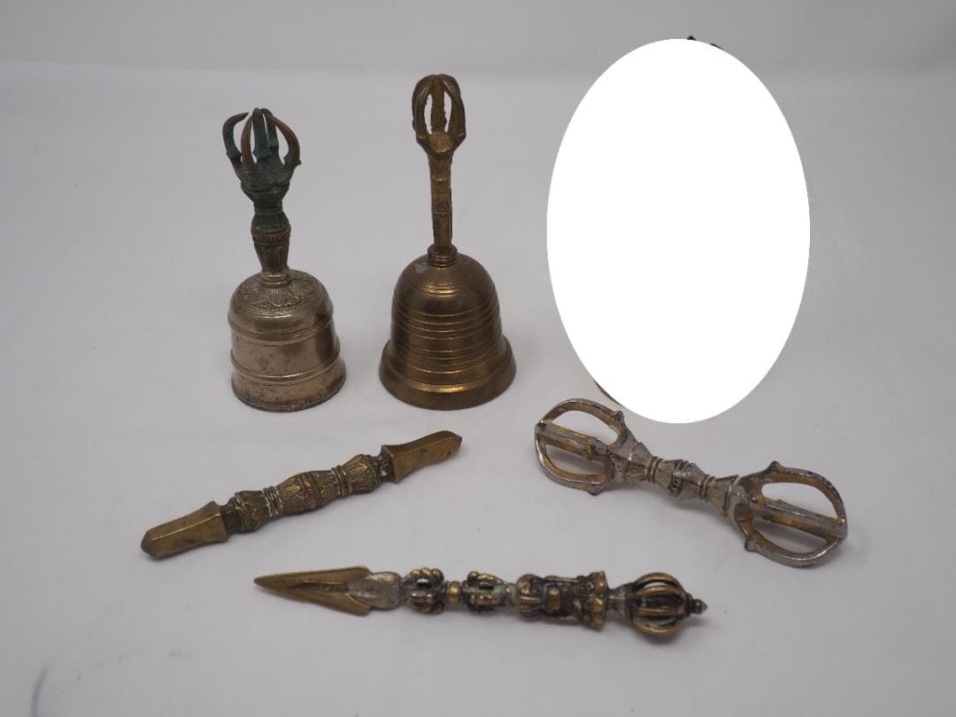 密教儀式用法具5点セット　真言宗　独鈷杵　五鈷杵　金剛鈴　金剛杭　金剛杵