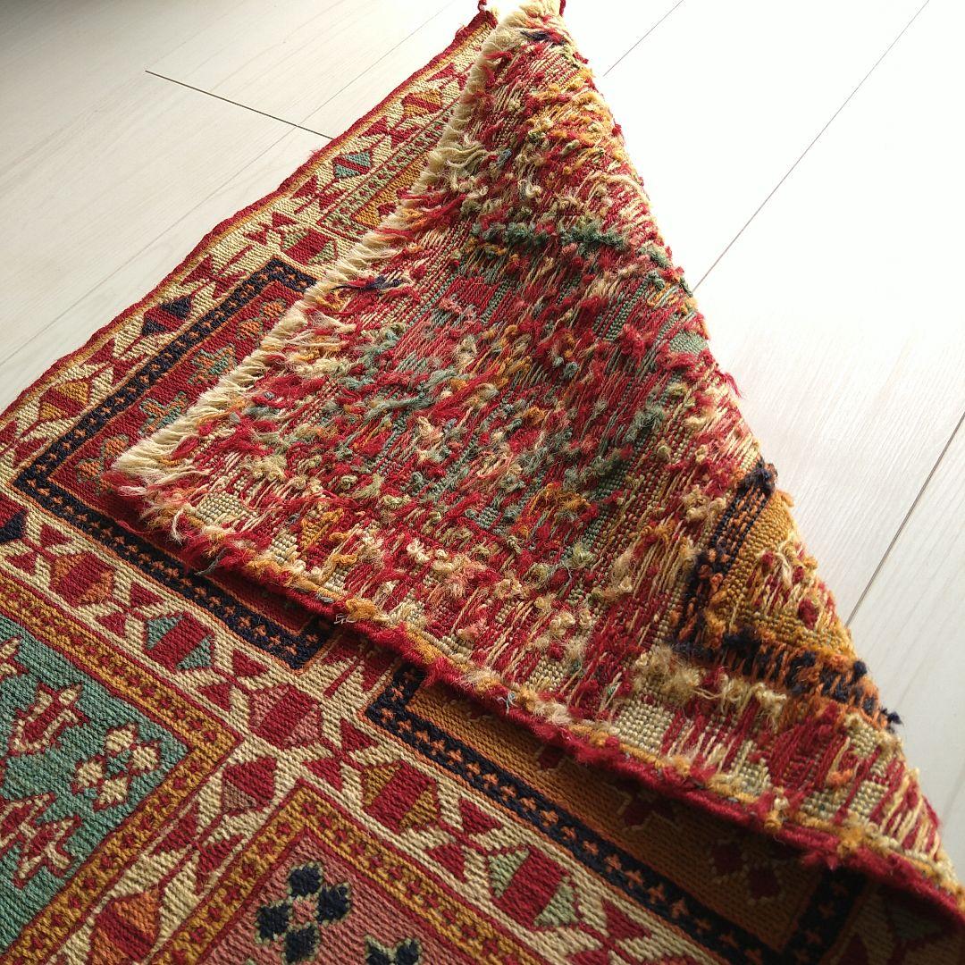 スマック織り キリム 98×52cm ８スクエア 自然モチーフ模様 ペルシャ絨毯