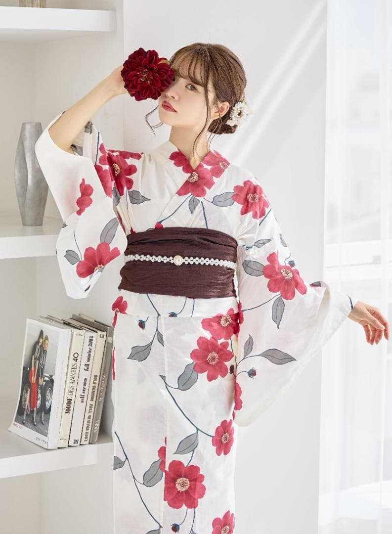 新品 4点 浴衣 セット 浴衣セット ゆかた レディース 赤 花柄 4Y-46