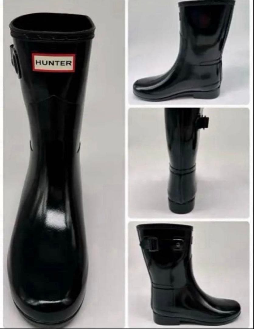 極美品✨ ハンター ショートレインブーツ　サイドベルト付 ブラック 25
