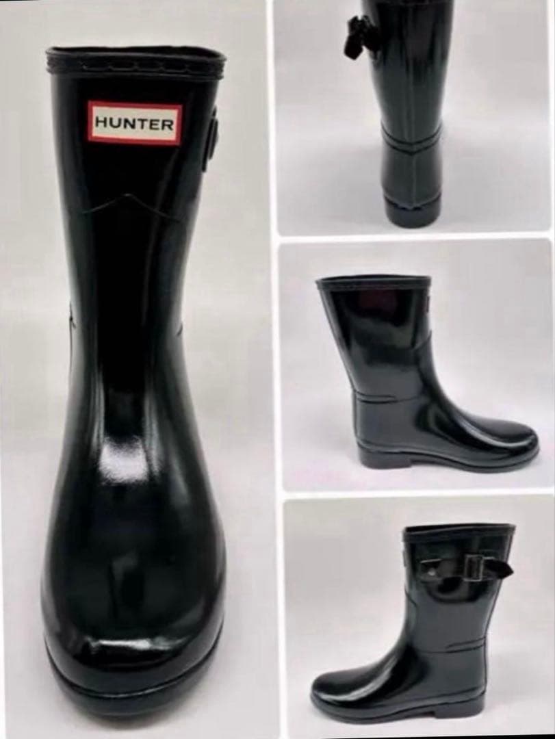 極美品✨ ハンター ショートレインブーツ　サイドベルト付 ブラック 25