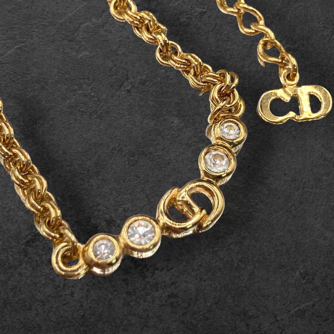 ヴィンテージ Dior CDロゴ ストーン ネックレス43cm 332