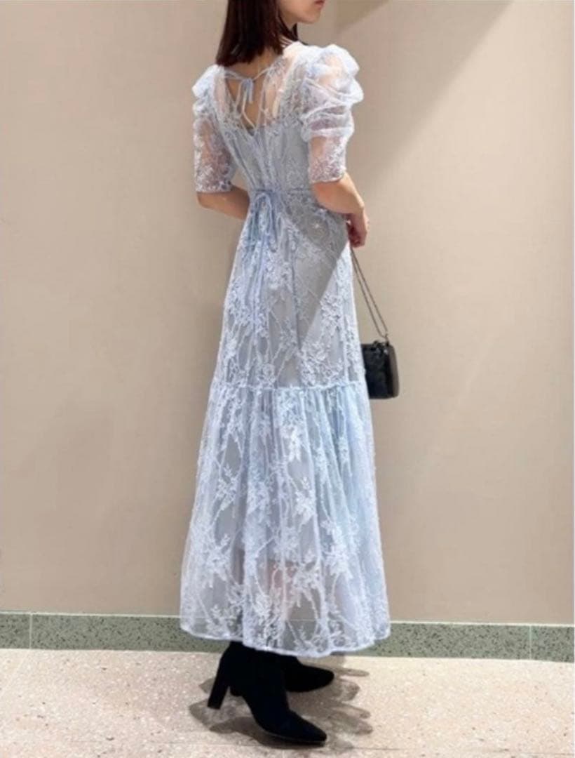 SNIDEL パフレースドレス ライトブルー