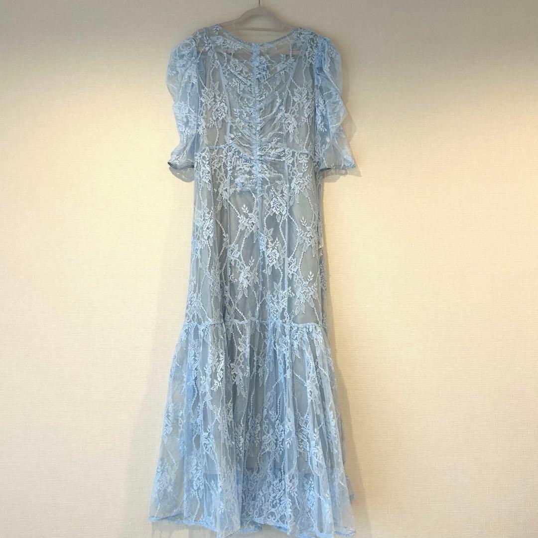SNIDEL パフレースドレス ライトブルー