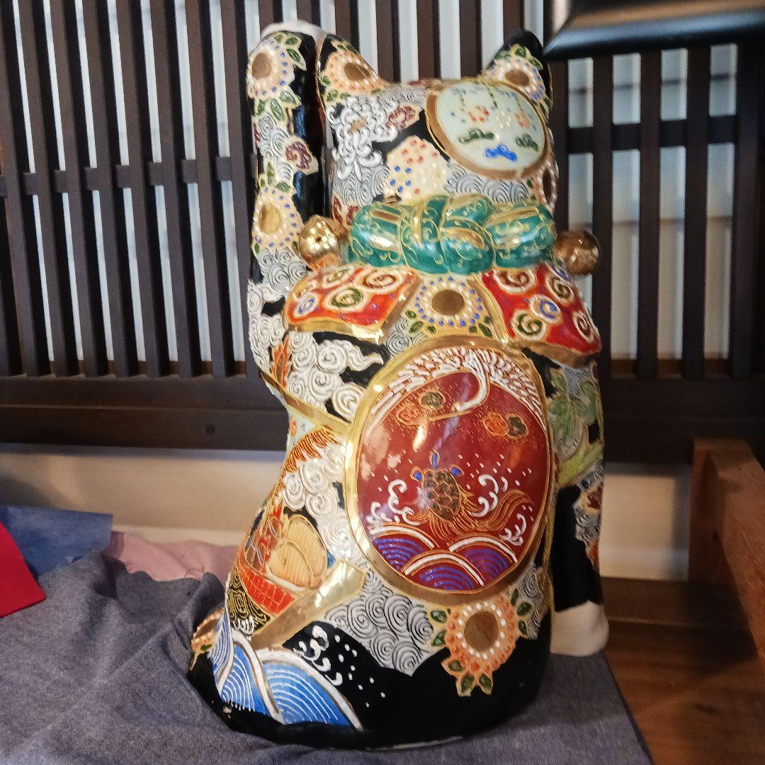 九谷焼盛絵招き猫　高さ４５cm