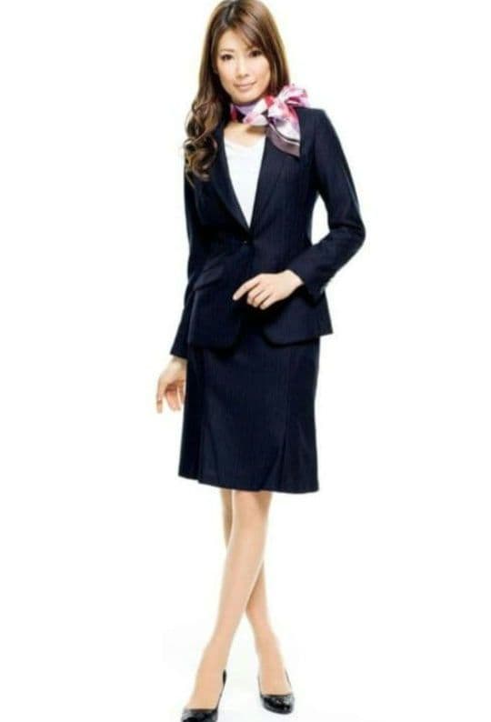 ボンマックス 事務服 ジャケット スカート 上下セットブラック×ブルー 21号