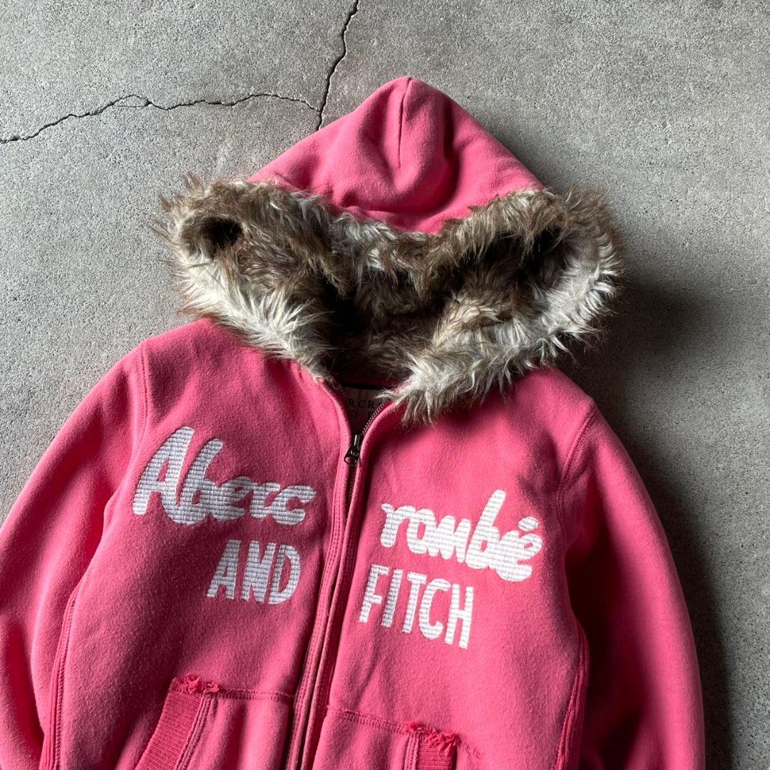 トップス 00s A&F fur double zip up hoodie archive