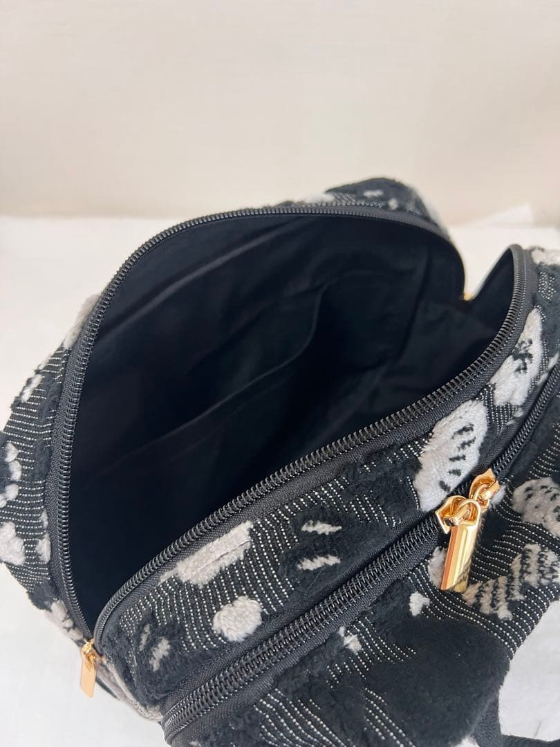 ツインポーチ　ハンドメイド　もふもふノスタルジア　パンダブラック