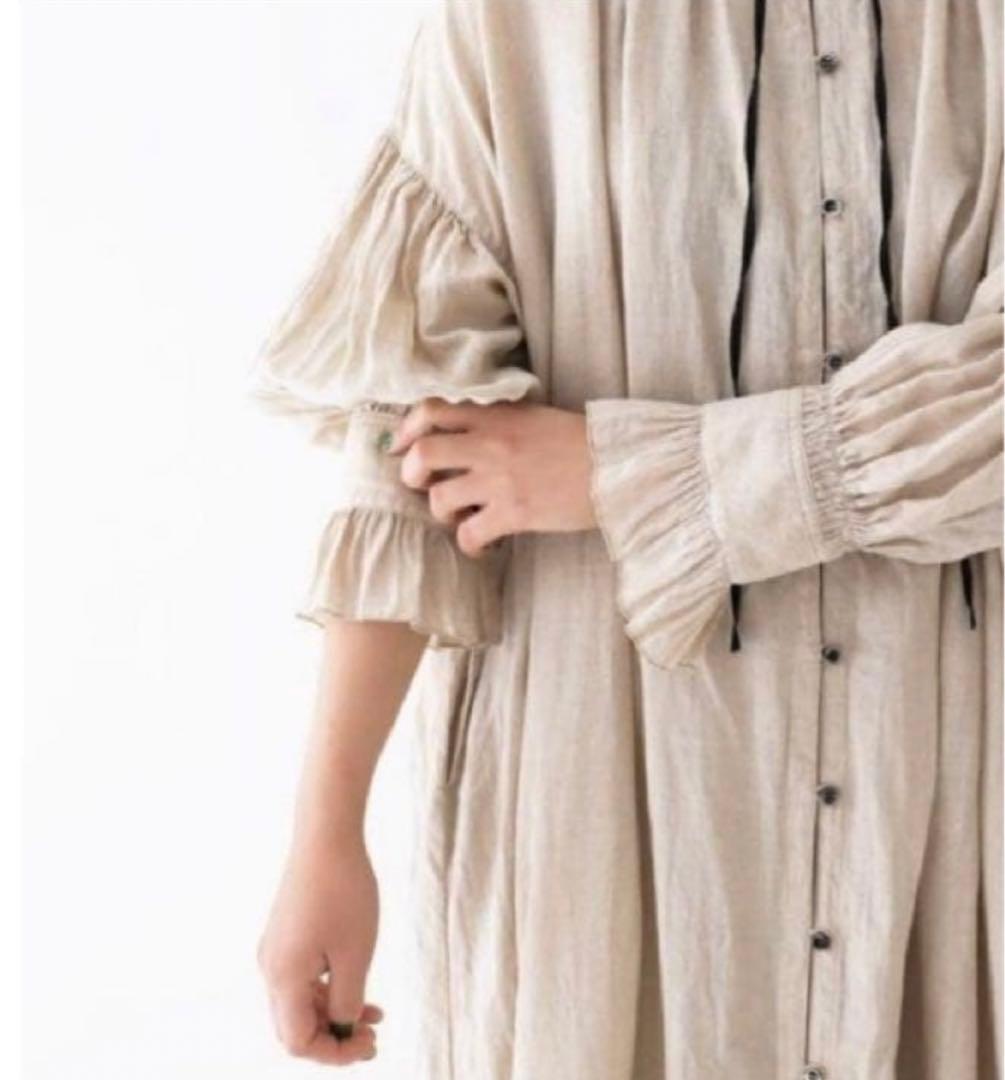 ネストローブnest Robe バイカラーリネンフリル袖ワンピース