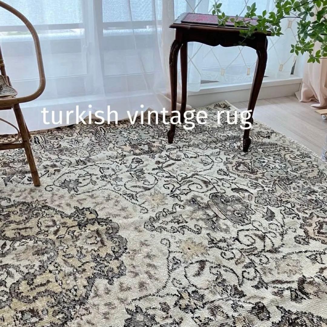 超大判168.5×276アンティークベージュ　メダリオン　トルコヴィンテージラグ