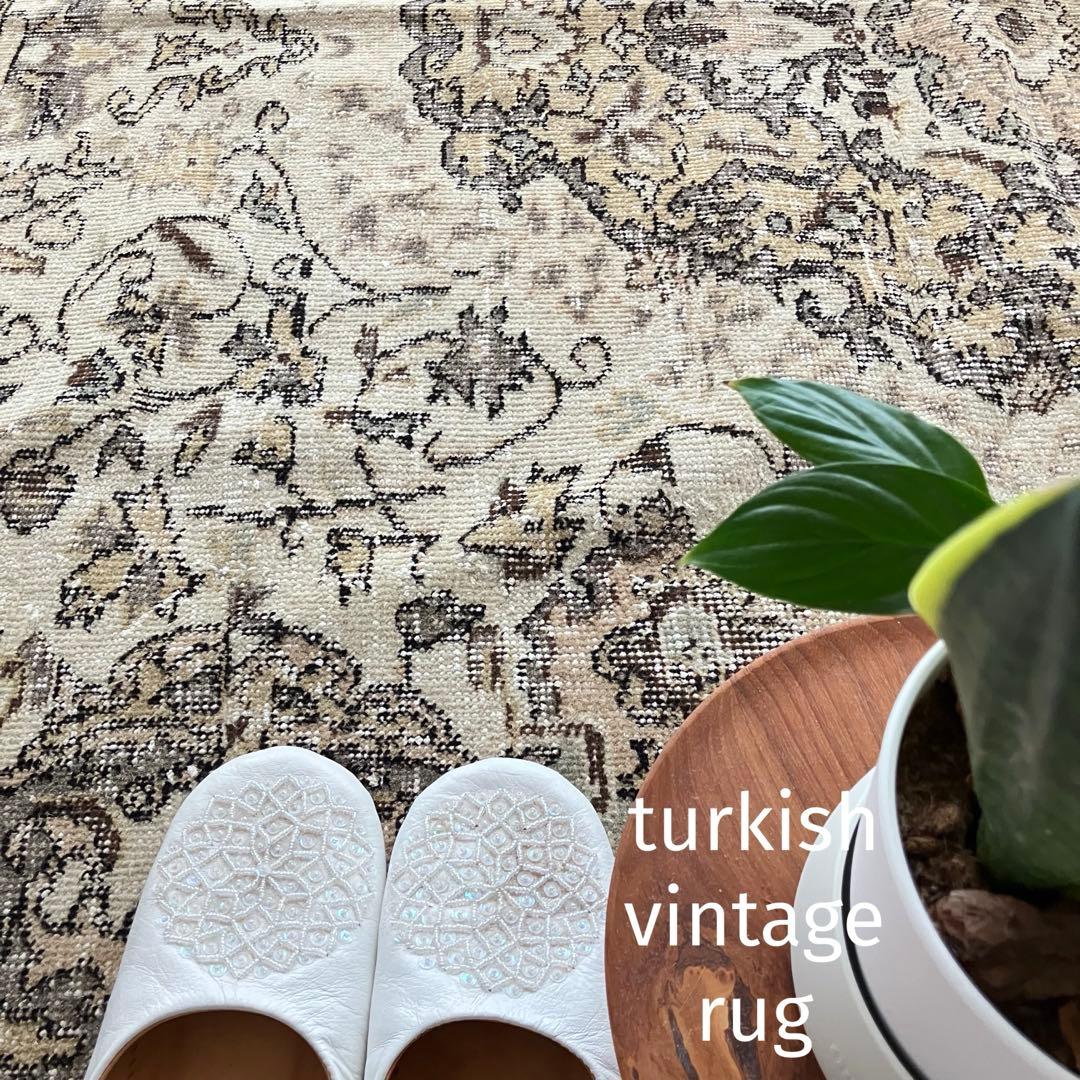 超大判168.5×276アンティークベージュ　メダリオン　トルコヴィンテージラグ