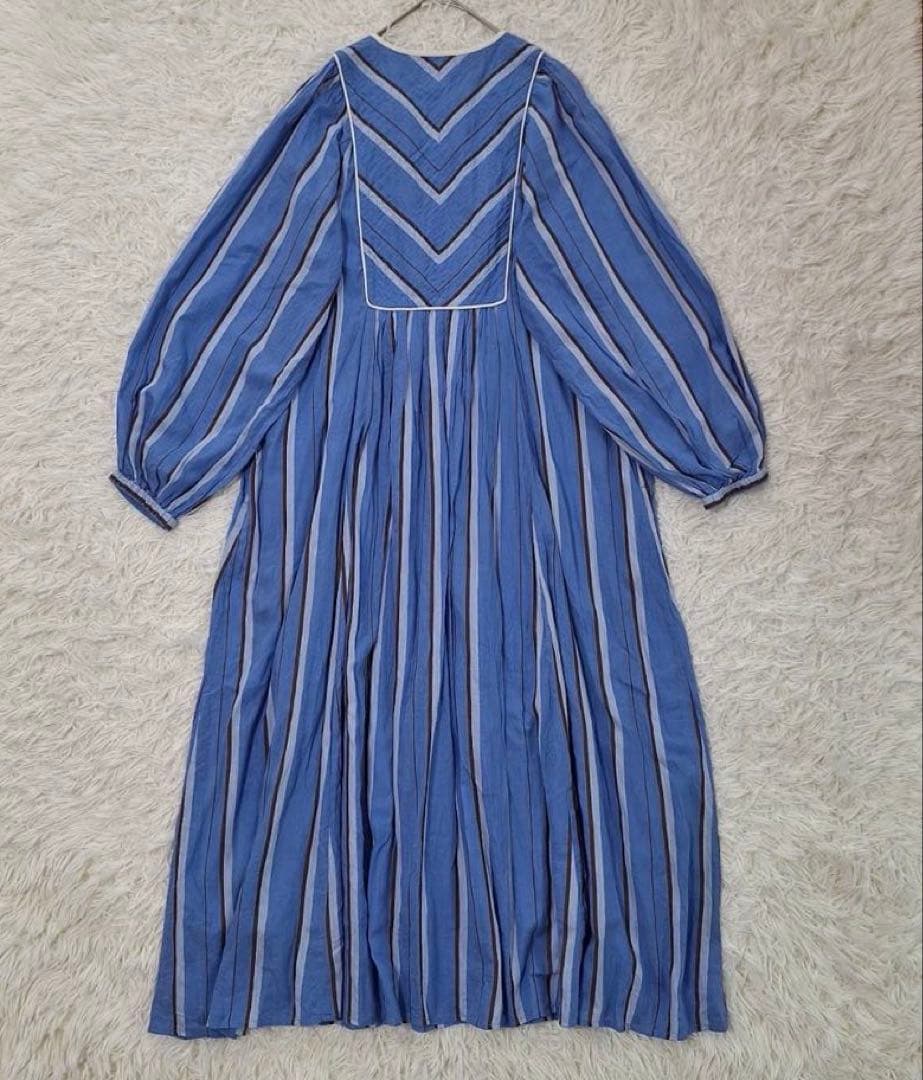 美品✨ヌキテパ コットンボイルストライプドレス ブルー 2023年 完売品
