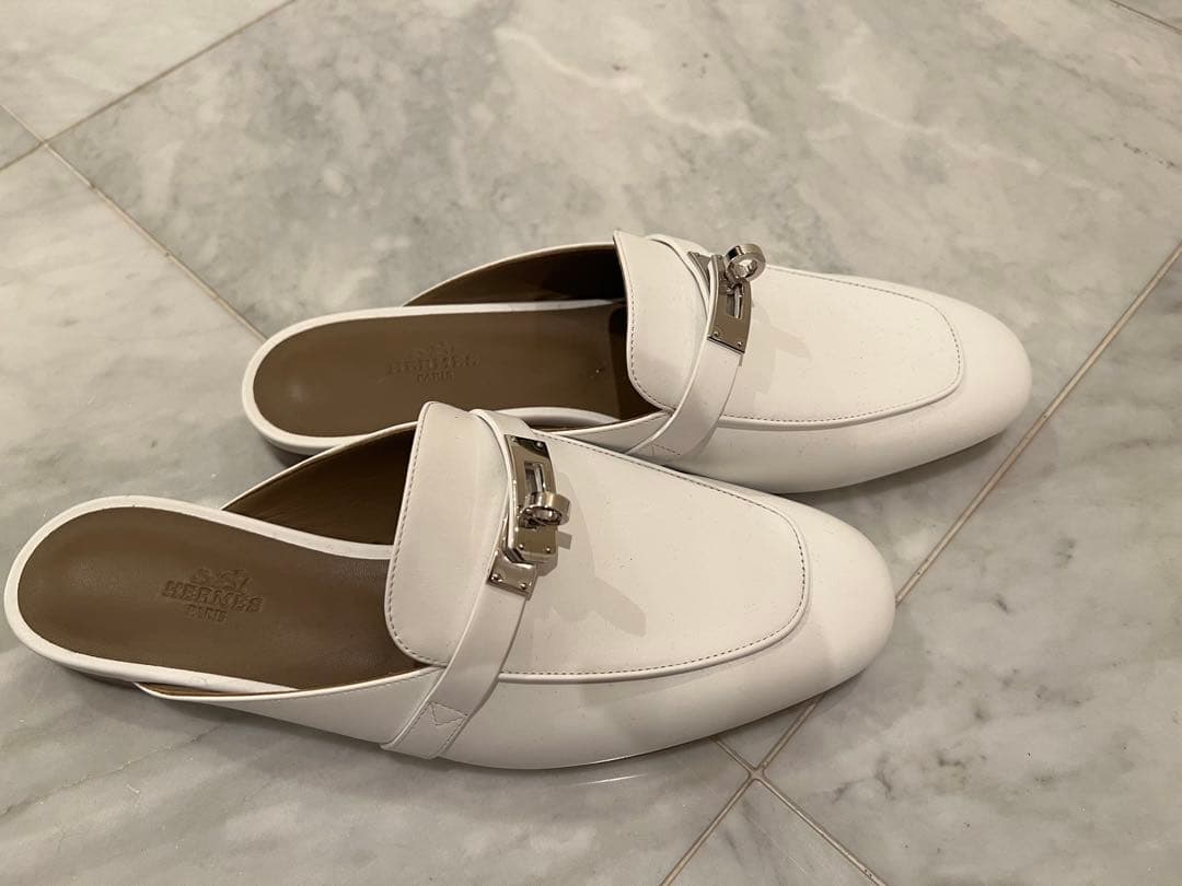 ✨新品未使用✨エルメス　ミュールオズ　38ハーフ　ホワイトカーフ