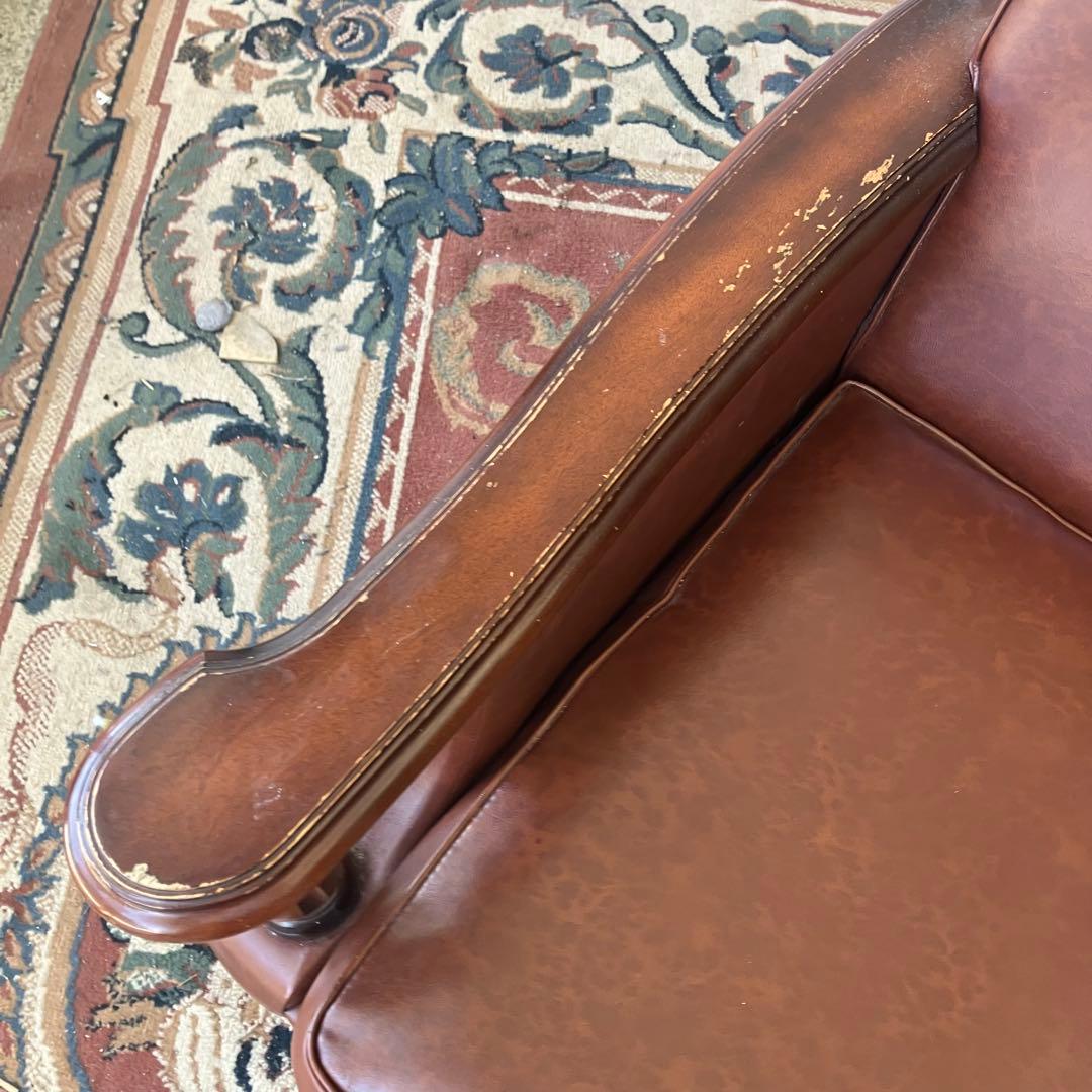 昭和レトロ オールドカリモク 古家具 一人掛けレザーソファー アームチェア 装飾