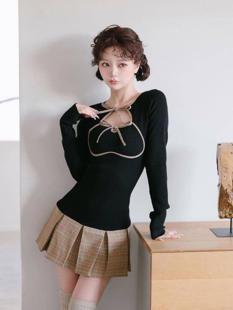 【新品】ダーリッチ ポイントチェックニットミニワンピース FREE