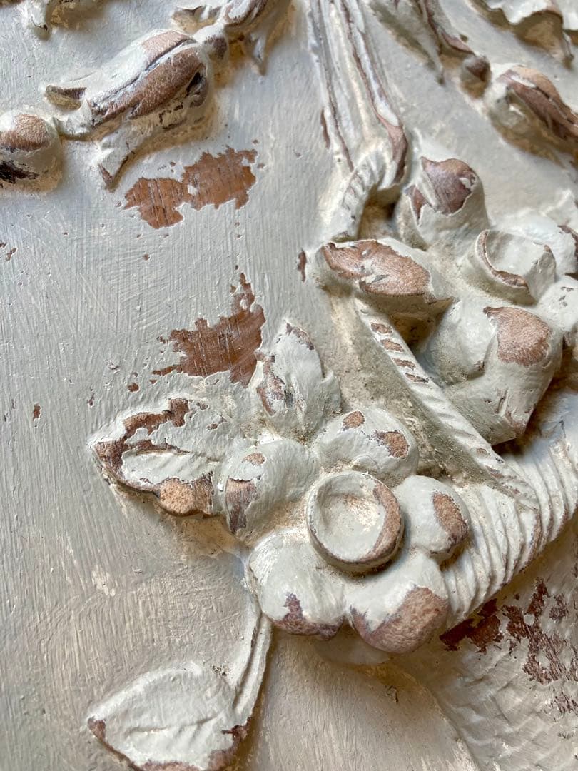 フランス アンティーク 花かご リボン 木製プレート家具装飾 フレンチグレー