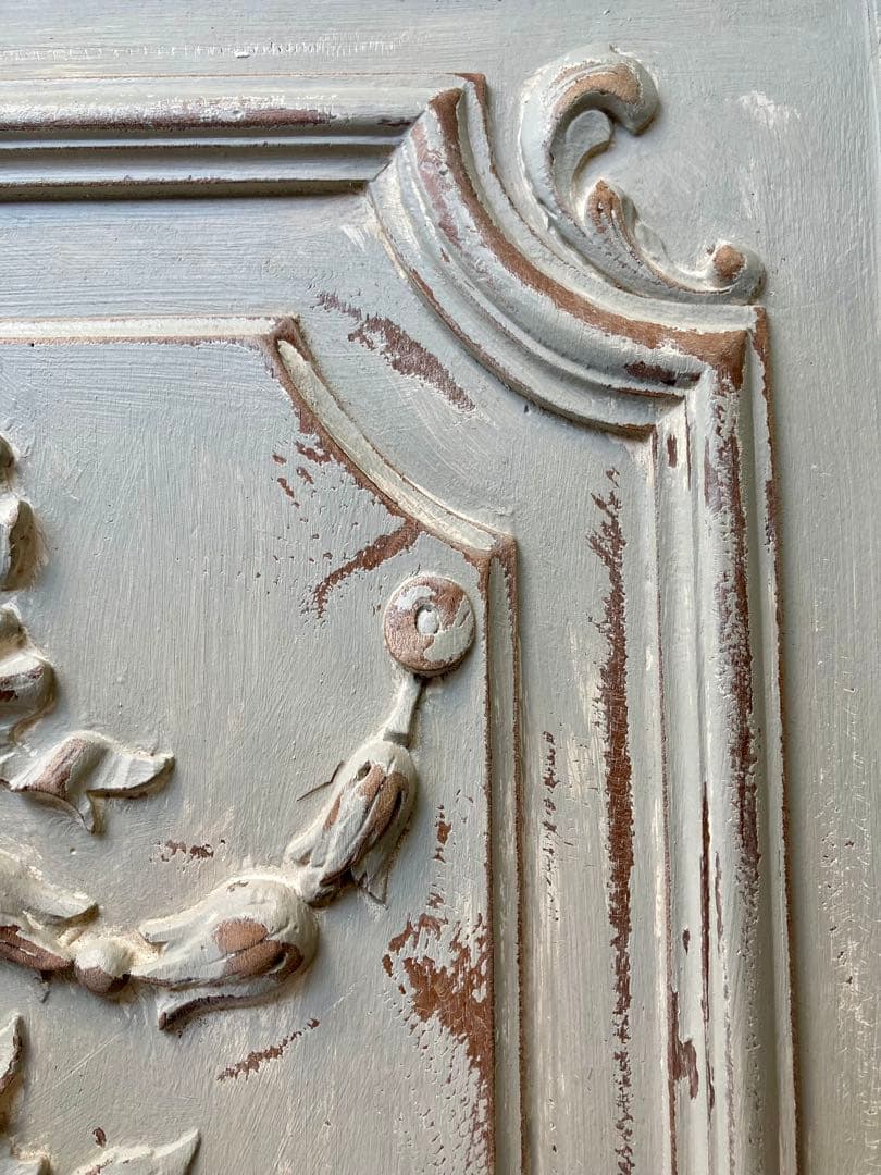 フランス アンティーク 花かご リボン 木製プレート家具装飾 フレンチグレー