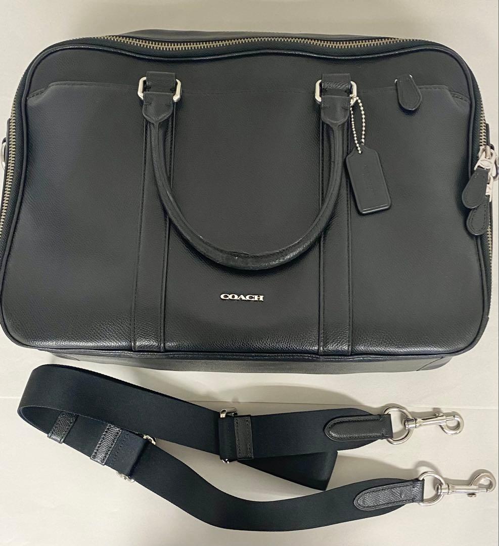 COACH コーチ ビジネスバッグ 黒 レザークロスグレーン ブリーフケース