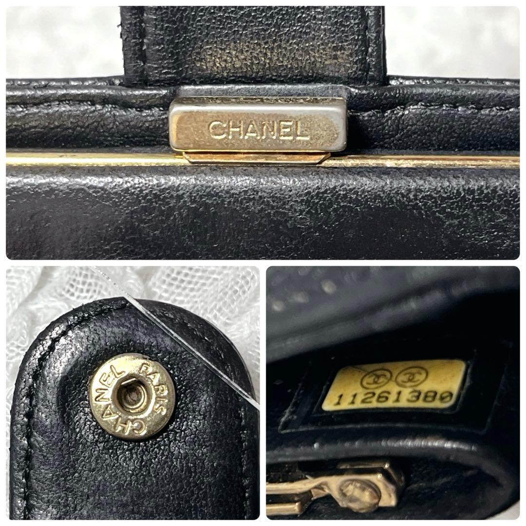箱付✨CHANEL ブラックレザー 長財布　がま口　キャビアスキン