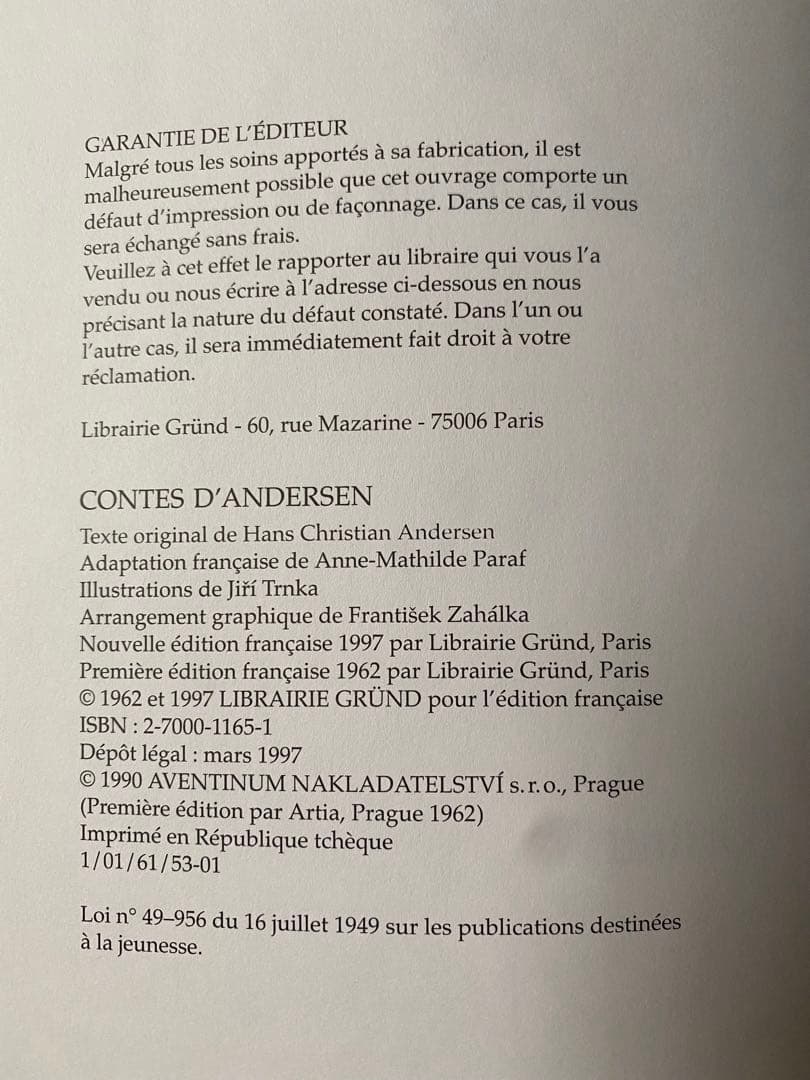 ★アンデルセン★絵本★イジー・トゥルンカ★チェコ★フランス語