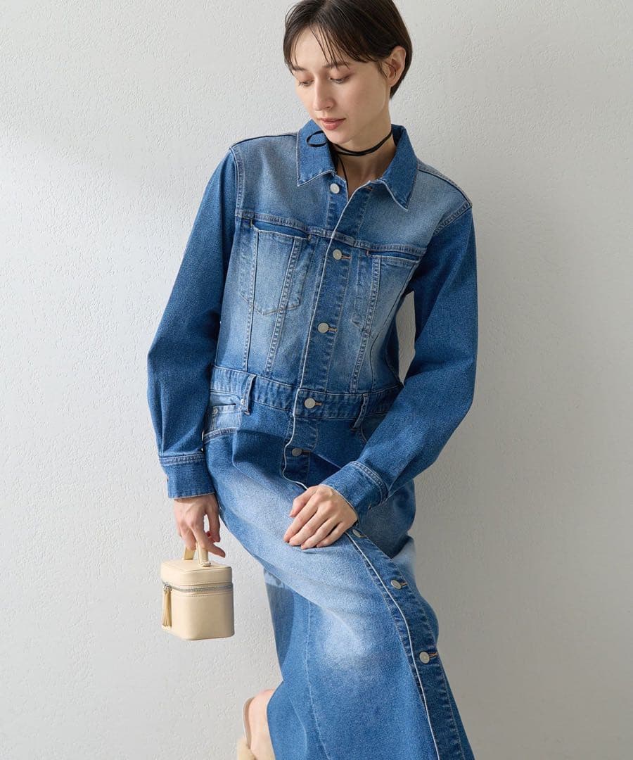 【美品】2025AW WhimGazette ストレッチデニムワンピース　ブルー