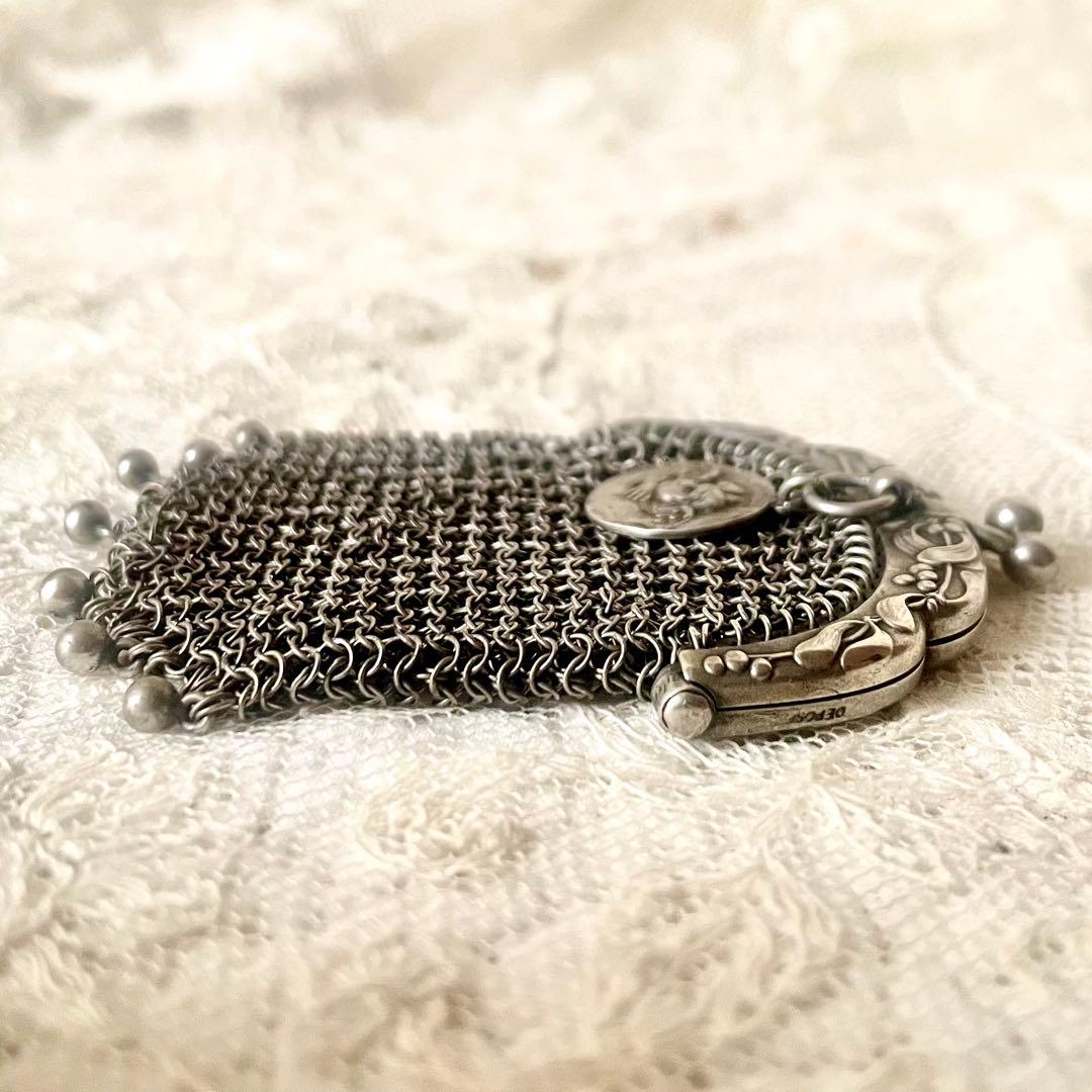 純銀製天使付きシルバーヤドリギモチーフパース仕切りありフランスアンティーク