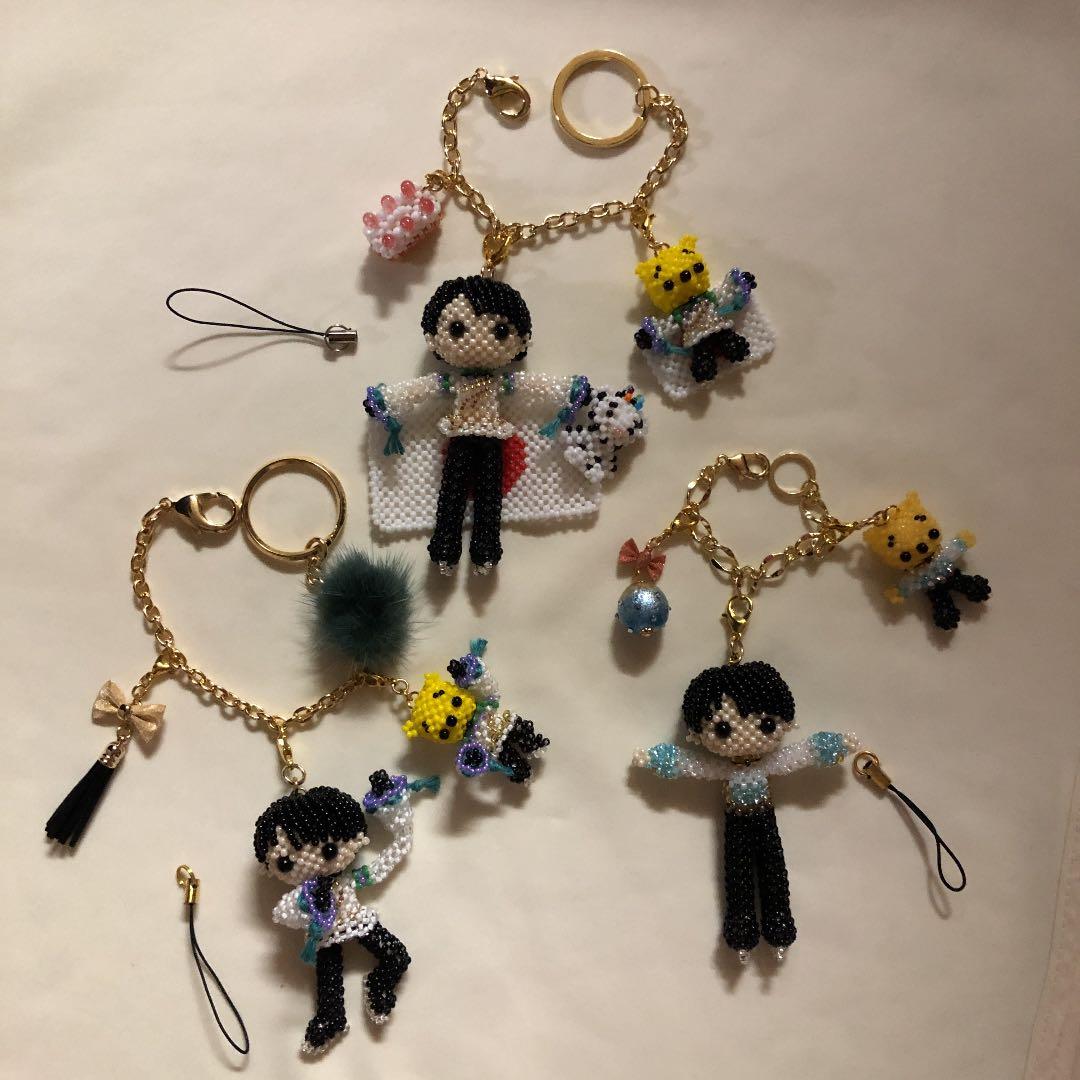 お値下げ⭐︎スケート好き男の子⭐︎あみぐるみビーズストラップチャーム⭐︎3点セット