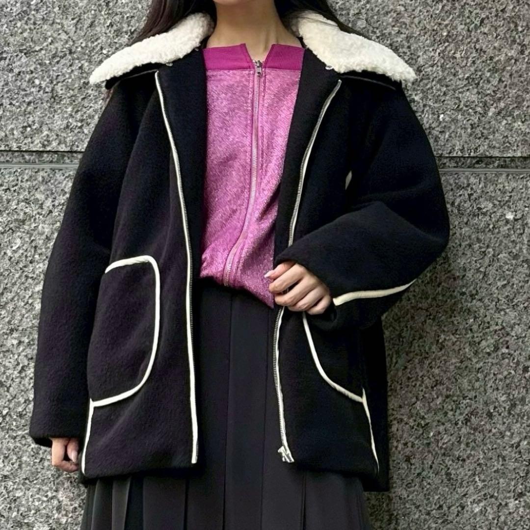 ♥️新品未使用♥️ MICALLEMICALLE ファー付きパイピング黒コート