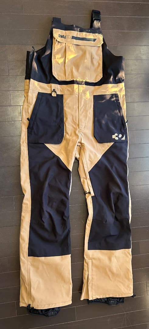 thirtytwo ビブパンツ ベージュ/黒　サイズL