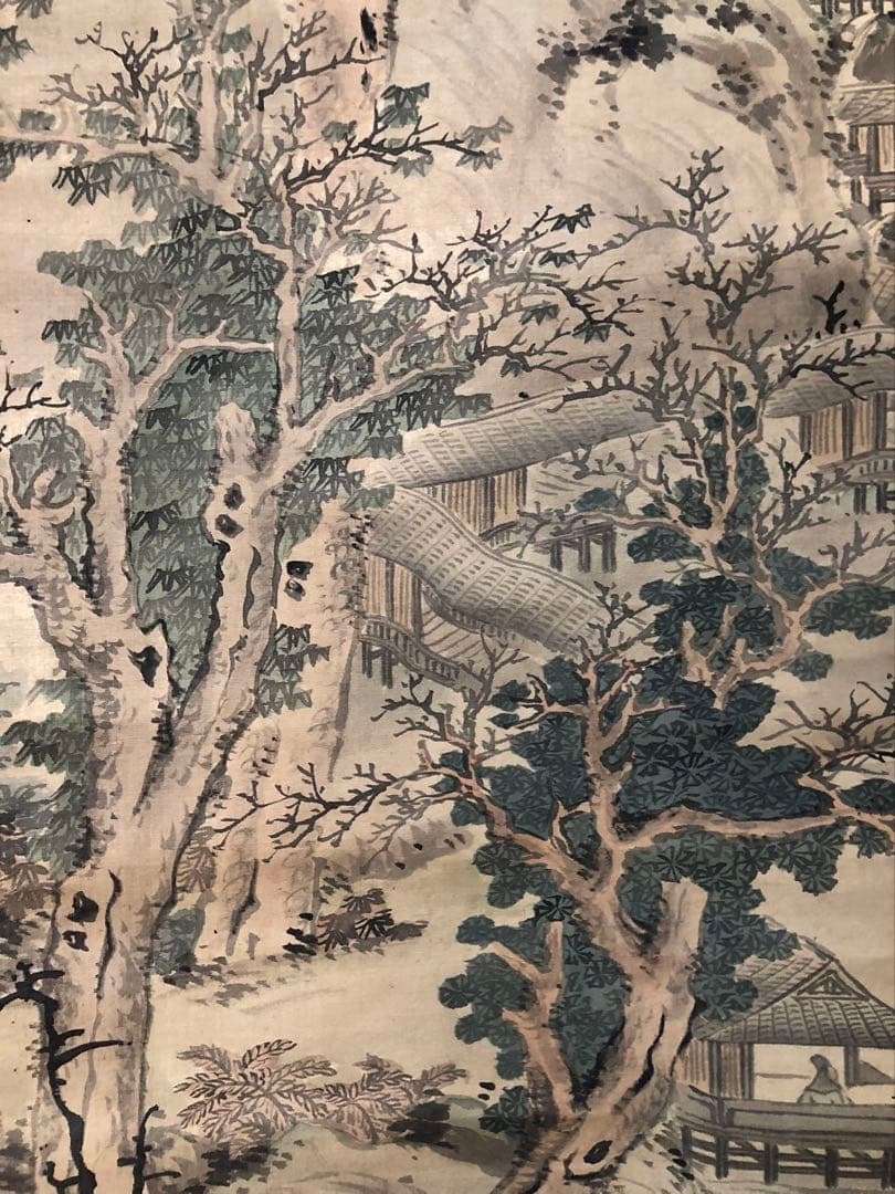 掛け軸２点／84、85［山水楼亭之図］＆［赤牡丹］肉筆　木箱無し！