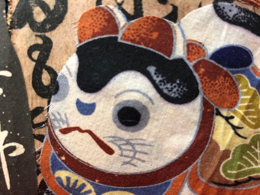 一閑張り　一閑張りバック　 正絹大正縮緬　犬張子　狛犬