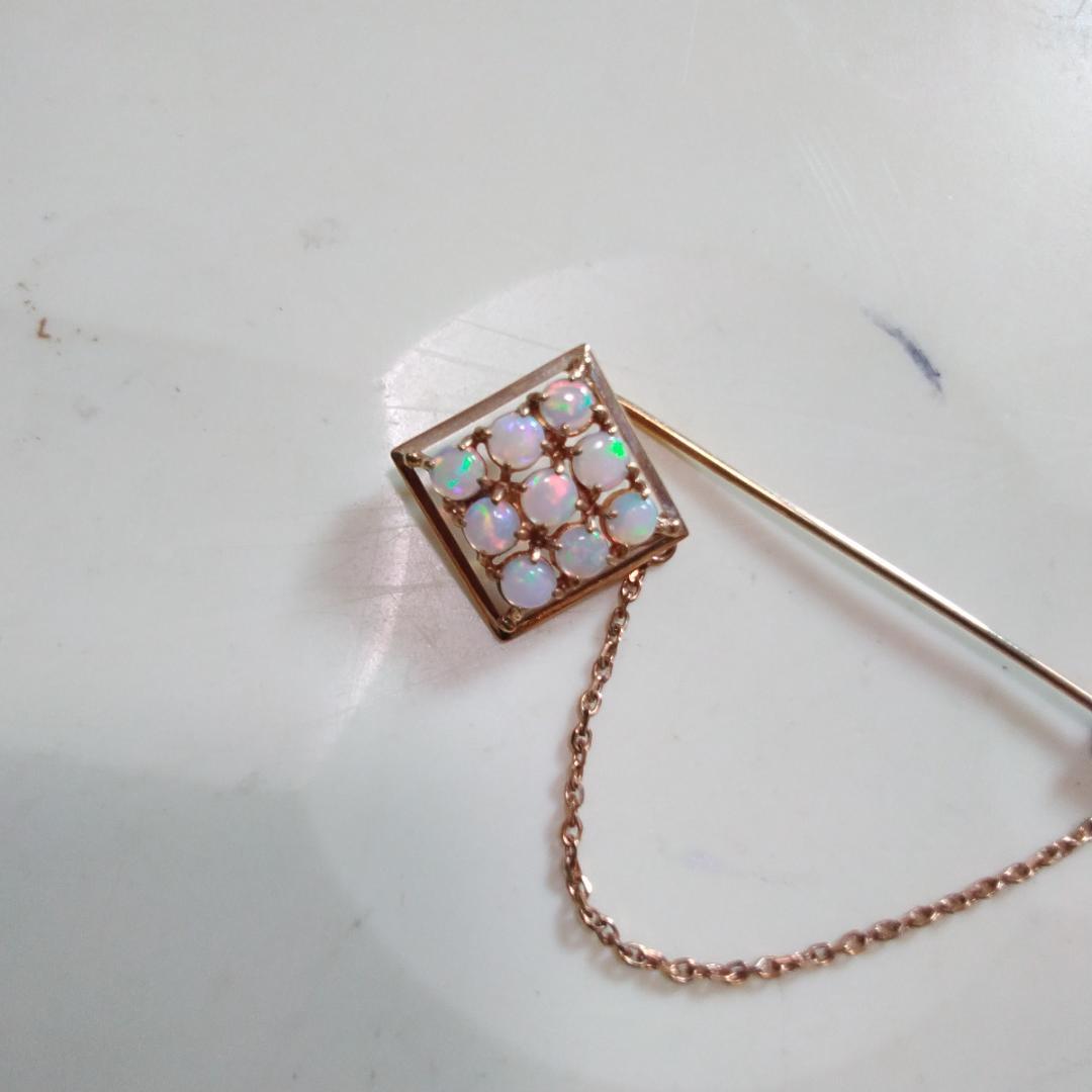 オパール K18 ラペルピン ブローチ スクエア　刻印あり