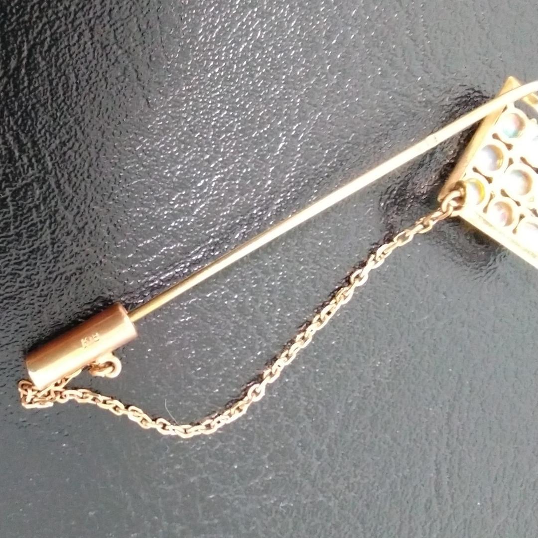 オパール K18 ラペルピン ブローチ スクエア　刻印あり