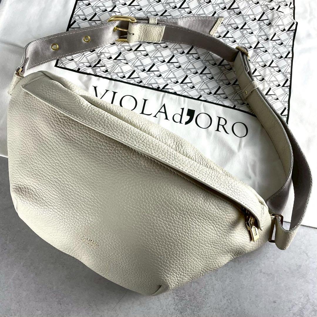 【極美品】ヴィオラドーロ ボディバッグ シボ革 ゴールド金具 金文字ロゴ 保存袋