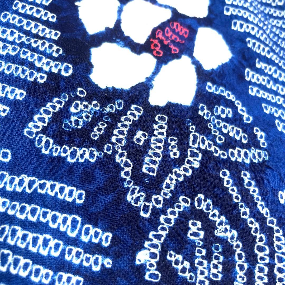 有松鳴海絞り 夏着物浴衣 手縫い仕立て 花繋ぎ 青 ブルー 美品